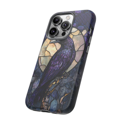 Halloween Phone Case Purple Raven Stained Glass Style Spooky Moon Phone Cover