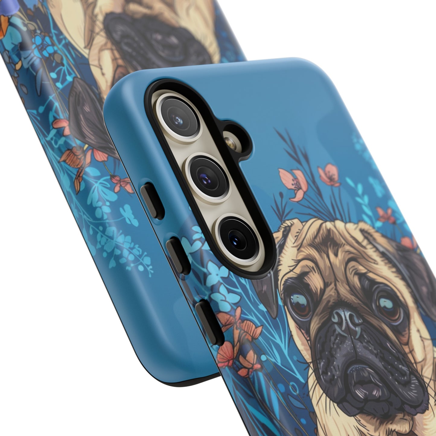 Cute Pug Dog Blue Floral Design Phone Case