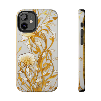 Gold floral Elegance: Art Deco Stained Glass iPhone Case | Vintage Glamour & Modern Protection for iPhone Models 11 through 14 Pro Max