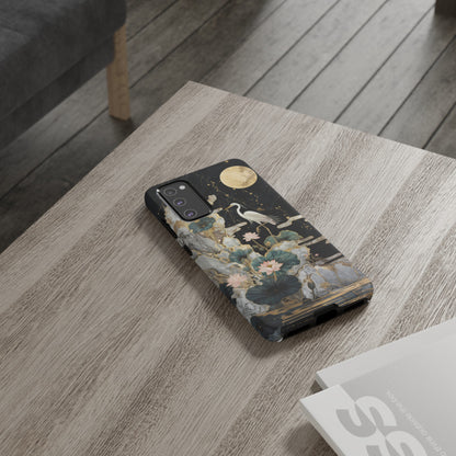 Heron and Moon Floral Zen Art Phone Case