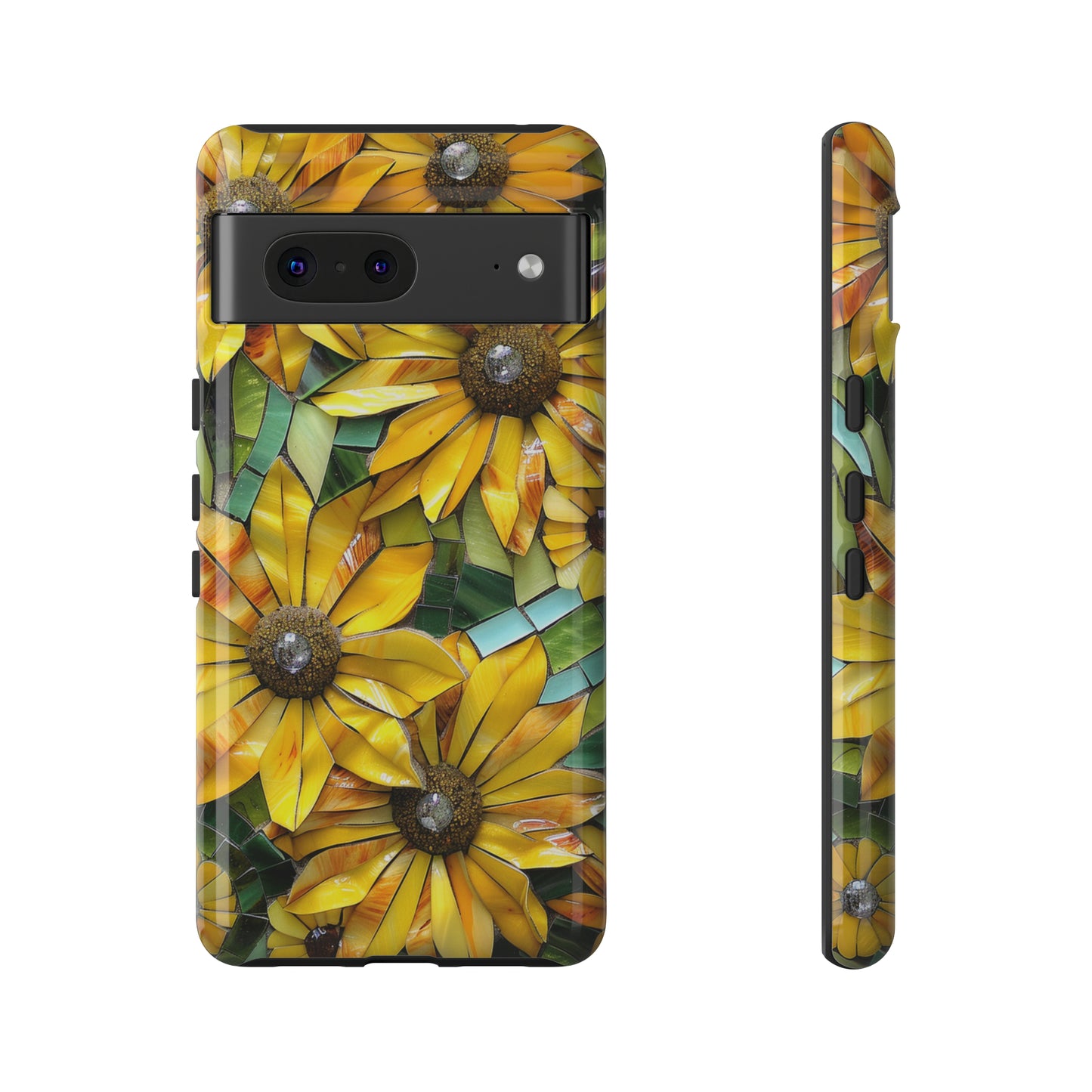 Yellow and Gold Daisy Mosaic Stained Glass Phone Case for iPhone 15, 14, Pro Max, 13, 12 & Samsung Galaxy S23, S22, S21, Google Pixel