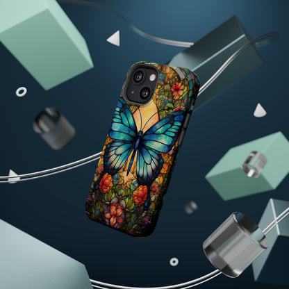 Butterfly Stained Glass MagSafe iPhone Case | Floral Aesthetic Art Retro Phone Tough Case iPhone 14 Plus 13 12 7 8 SE Hippie Boho Style