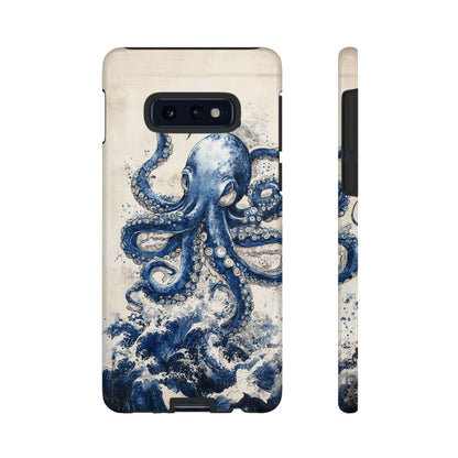 Vintage Japanese Art Style Blue Octopus and Waves Phone Cover