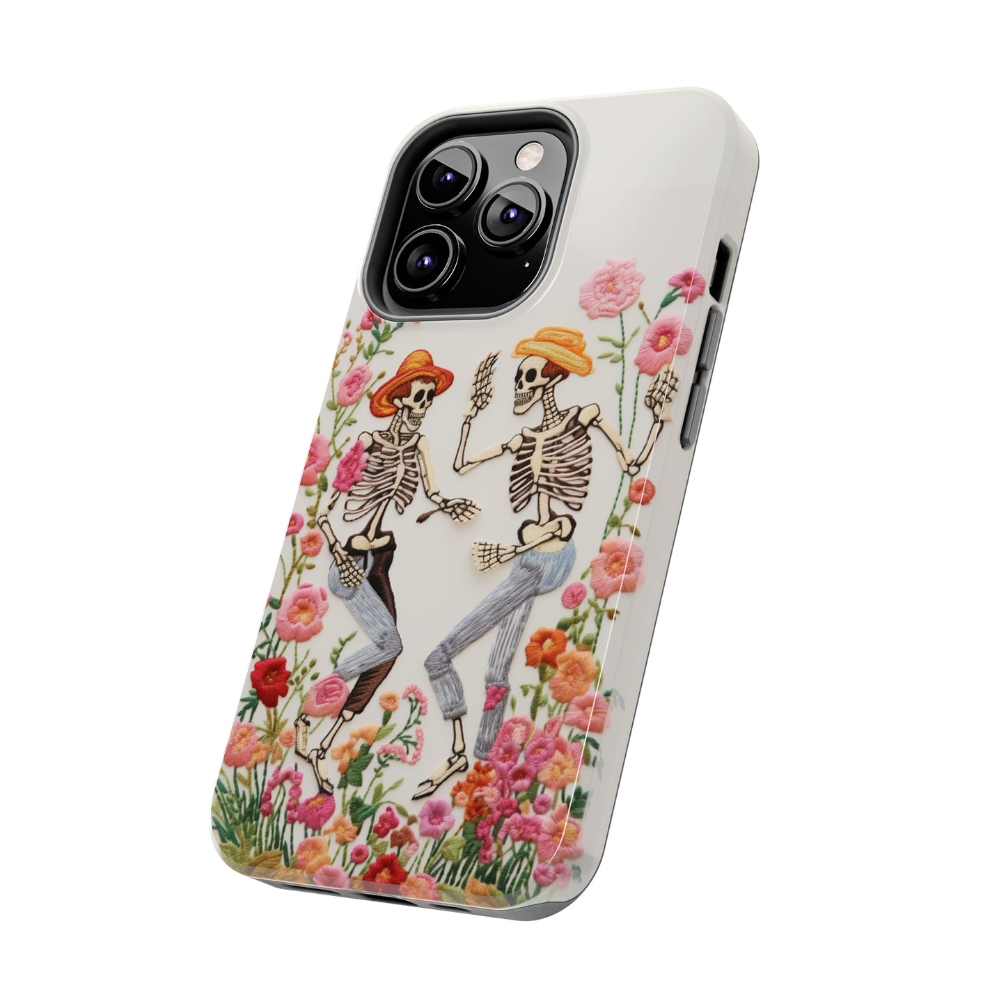 Dancing Halloween Skeletons Embroidery iPhone Case | iPhone X to iPhone 14 Pro Max