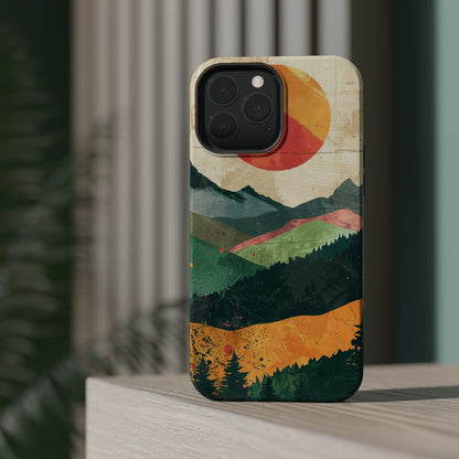 Retro Mountain Sunset Orange and Red MagSafe Phone Case