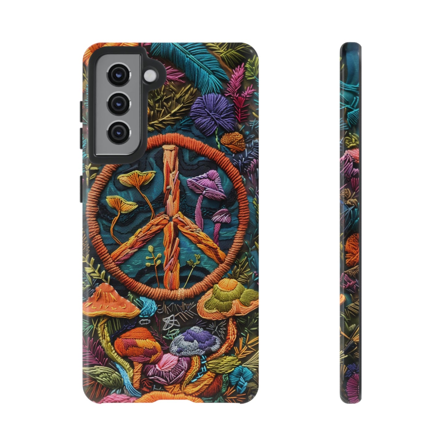 Embroidery Style Magic Mushrooms and Peace Sign Phone Case