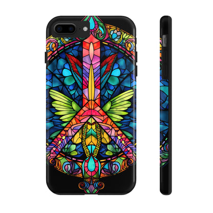 Peace Stained Glass Tough iPhone Case | Trippy Psychedelic Art Flowers Floral Aesthetic Retro iPhone 14 Plus 13 12 7 8 Se Trendy Hippie Boho