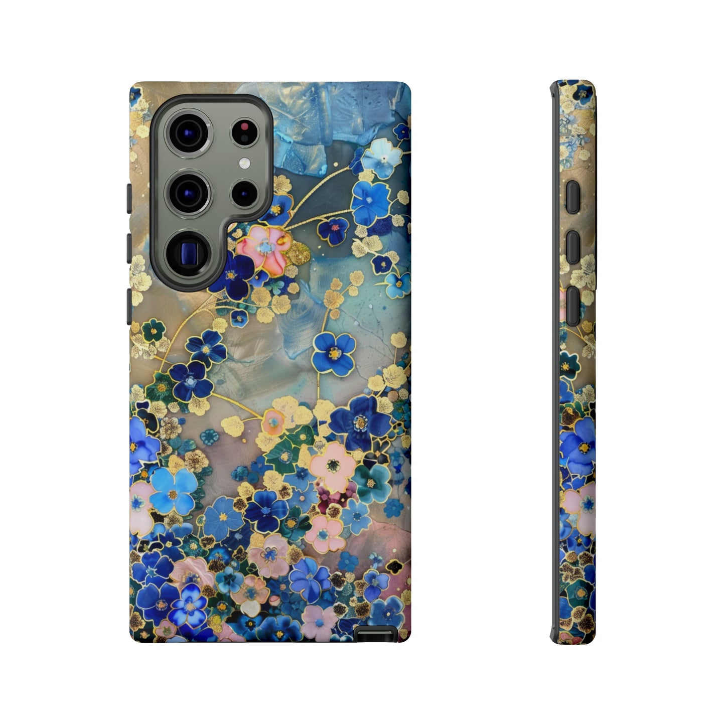 Forget Me Nots Gold Color Splash Floral Design Phone Case