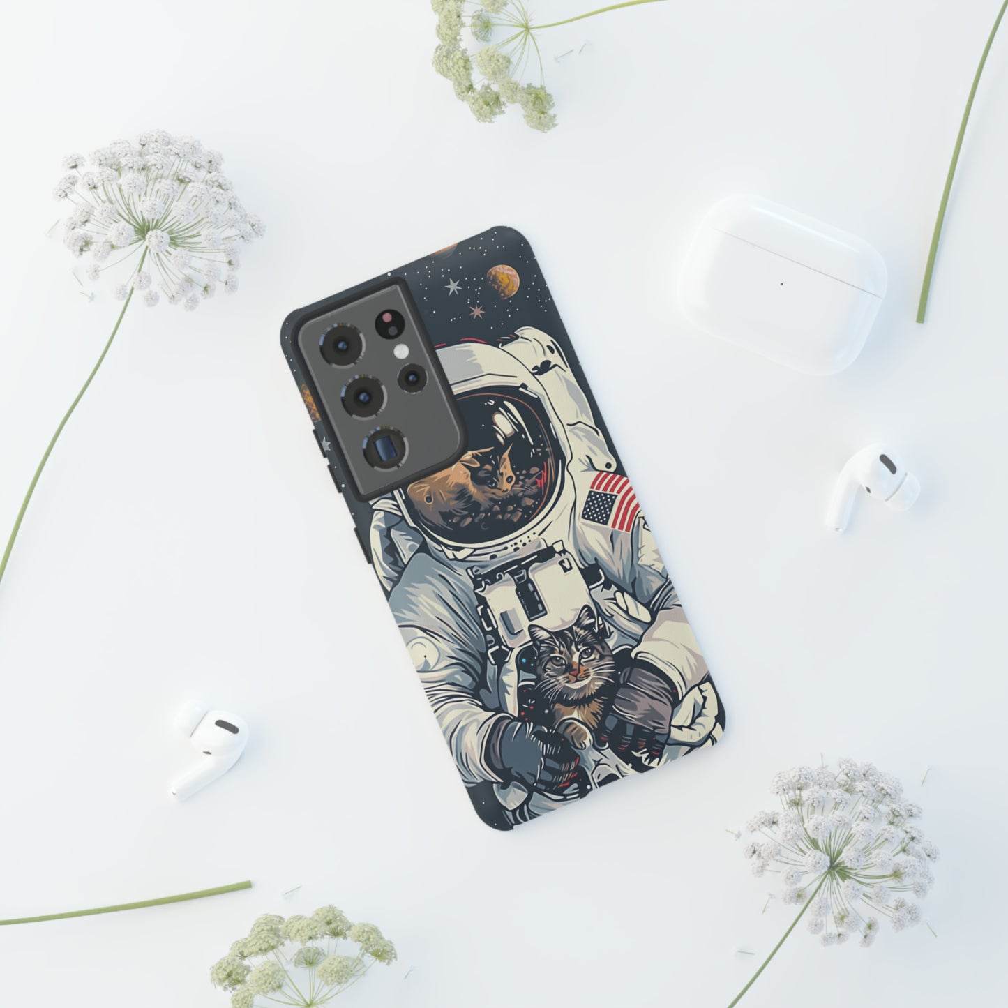 The Astronaut and the Cosmic Cat Phone Case