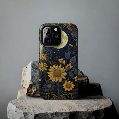 Starry Night Boho Meets Cottagecore: Floral Sun, Moon & Stars iPhone Case