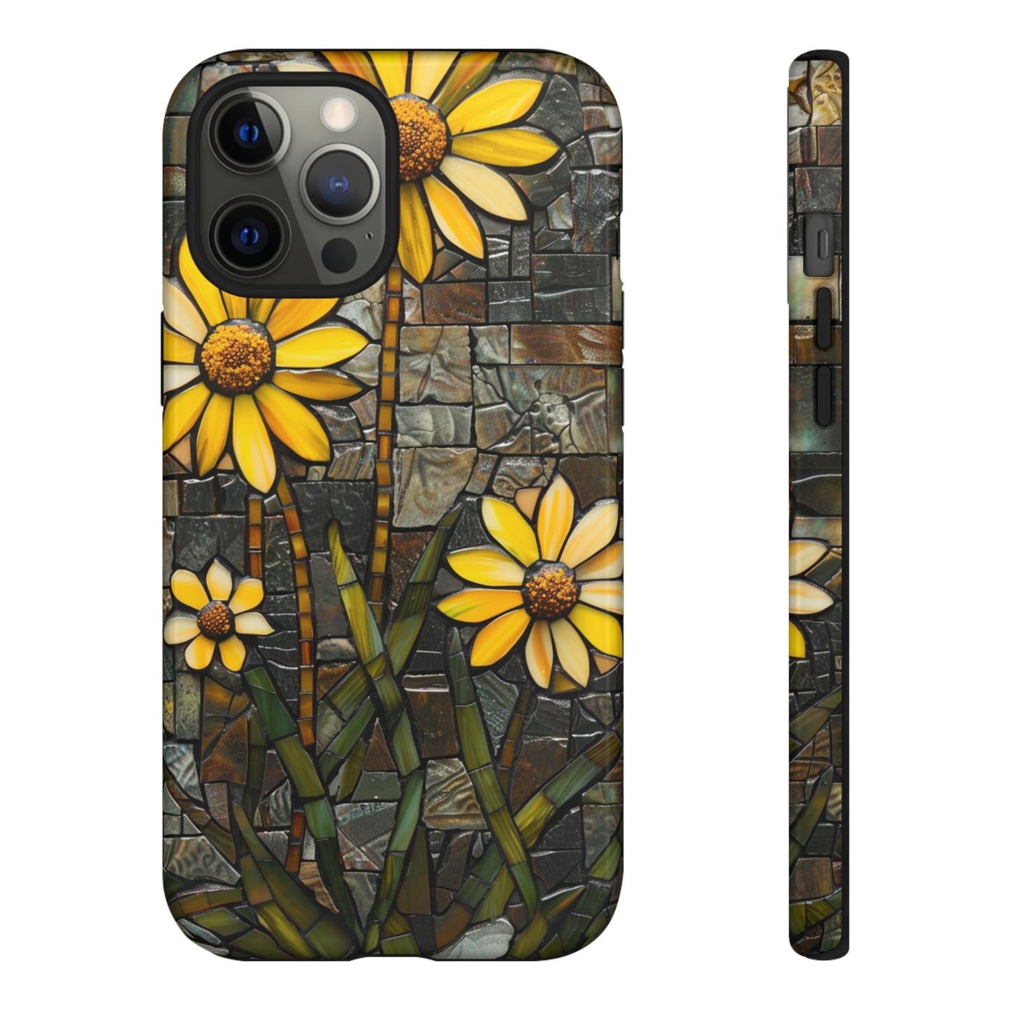 Yellow and Gold Daisy Mosaic Stained Glass Phone Case for iPhone 15, 14, Pro Max, 13, 12 & Samsung Galaxy S23, S22, S21, Google Pixel