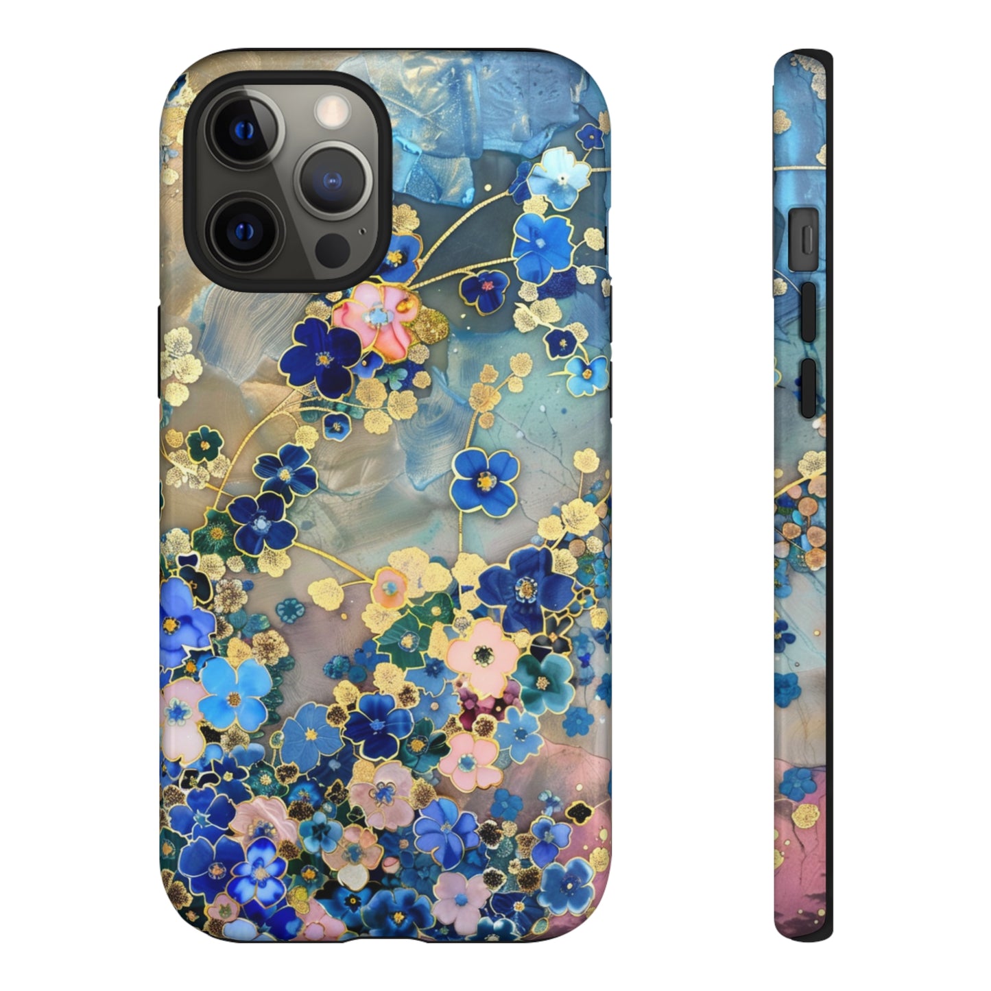 Forget Me Nots Gold Color Splash Floral Design Phone Case