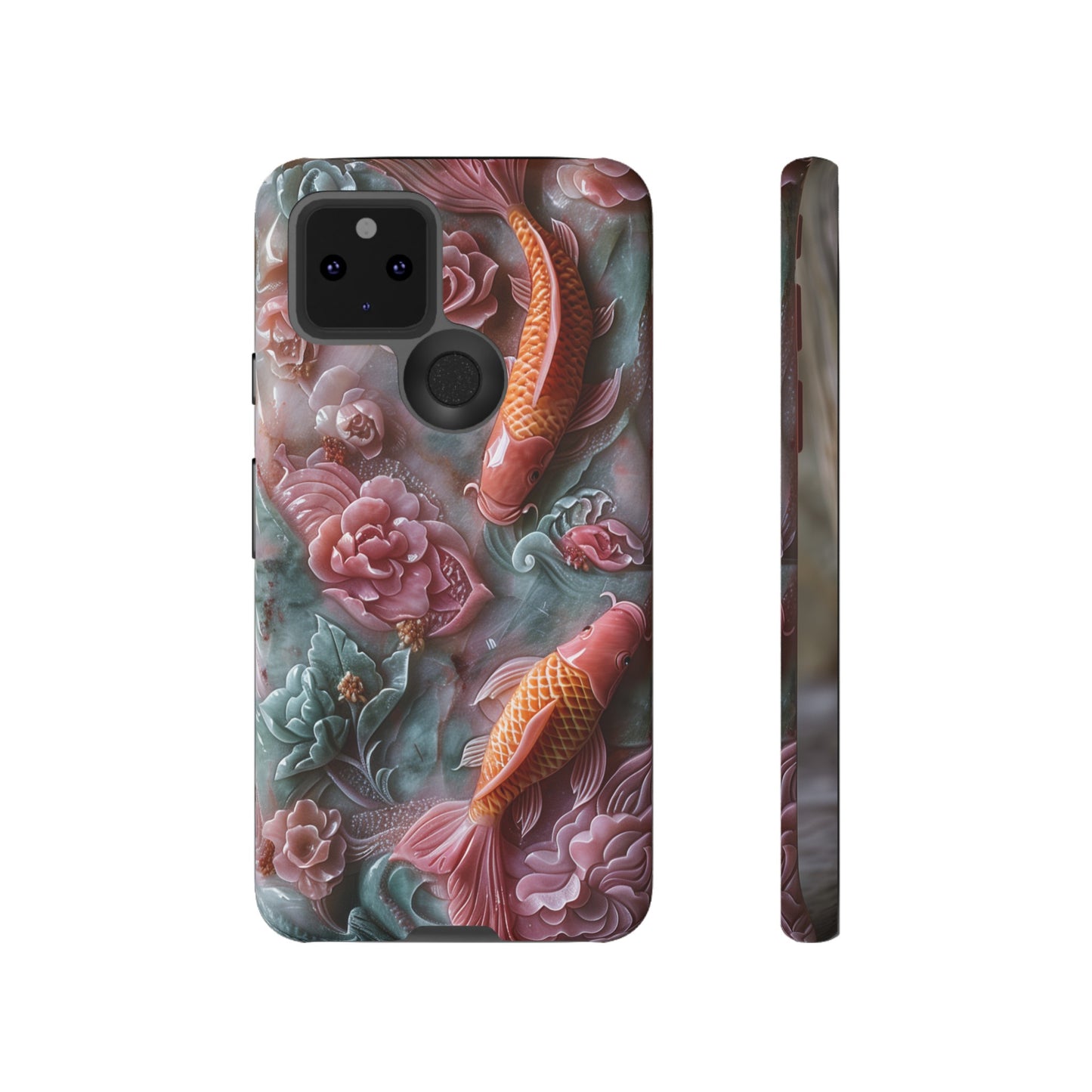 Pink Marble Fish Asian Jade Carving Koi Art Phone Case