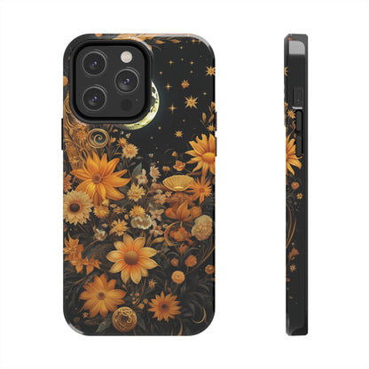 Cottagecore Floral Sun Moon Stars iPhone Case | Embrace Mystical Nature's Beauty