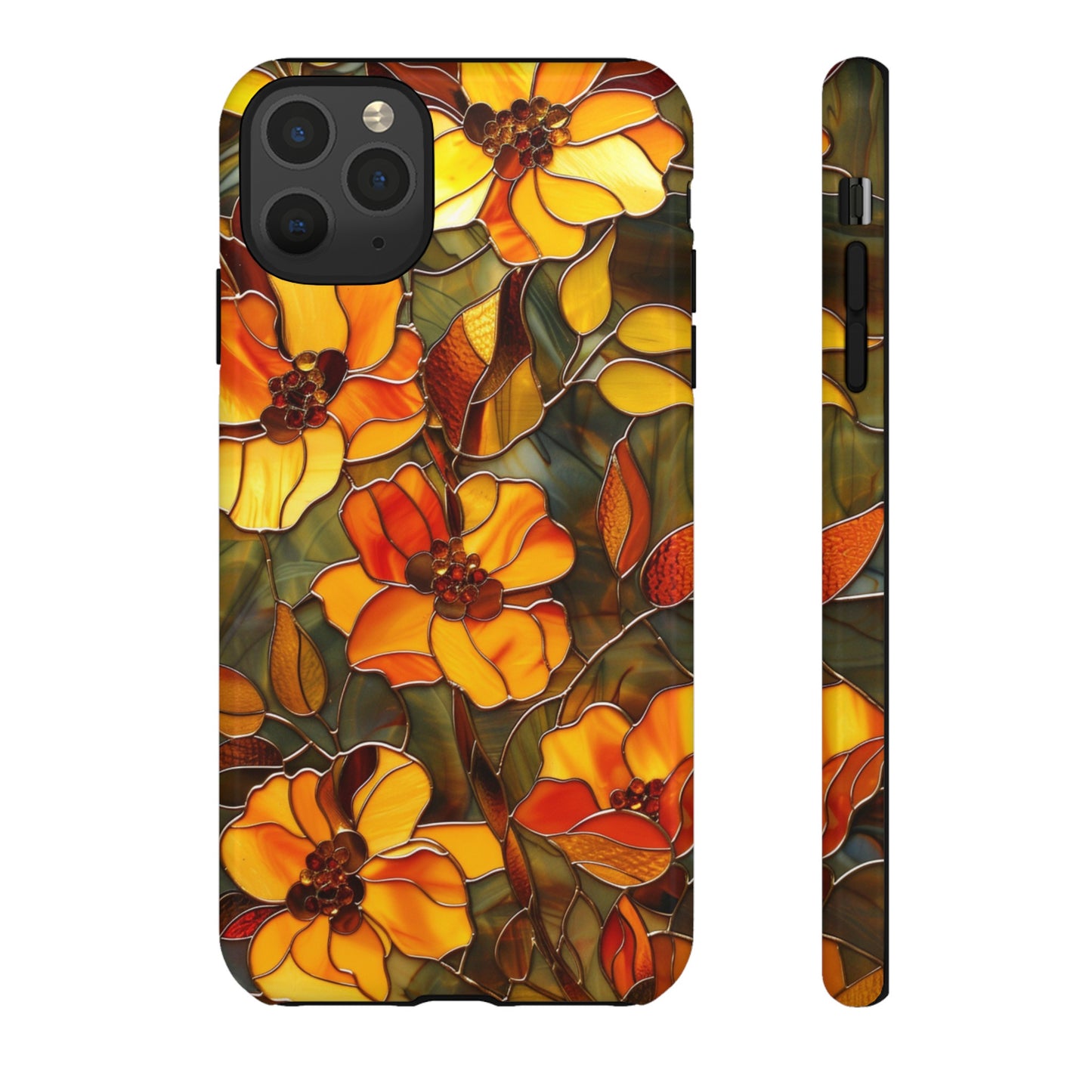 Orange Floral Phone Case Stained Glass Style