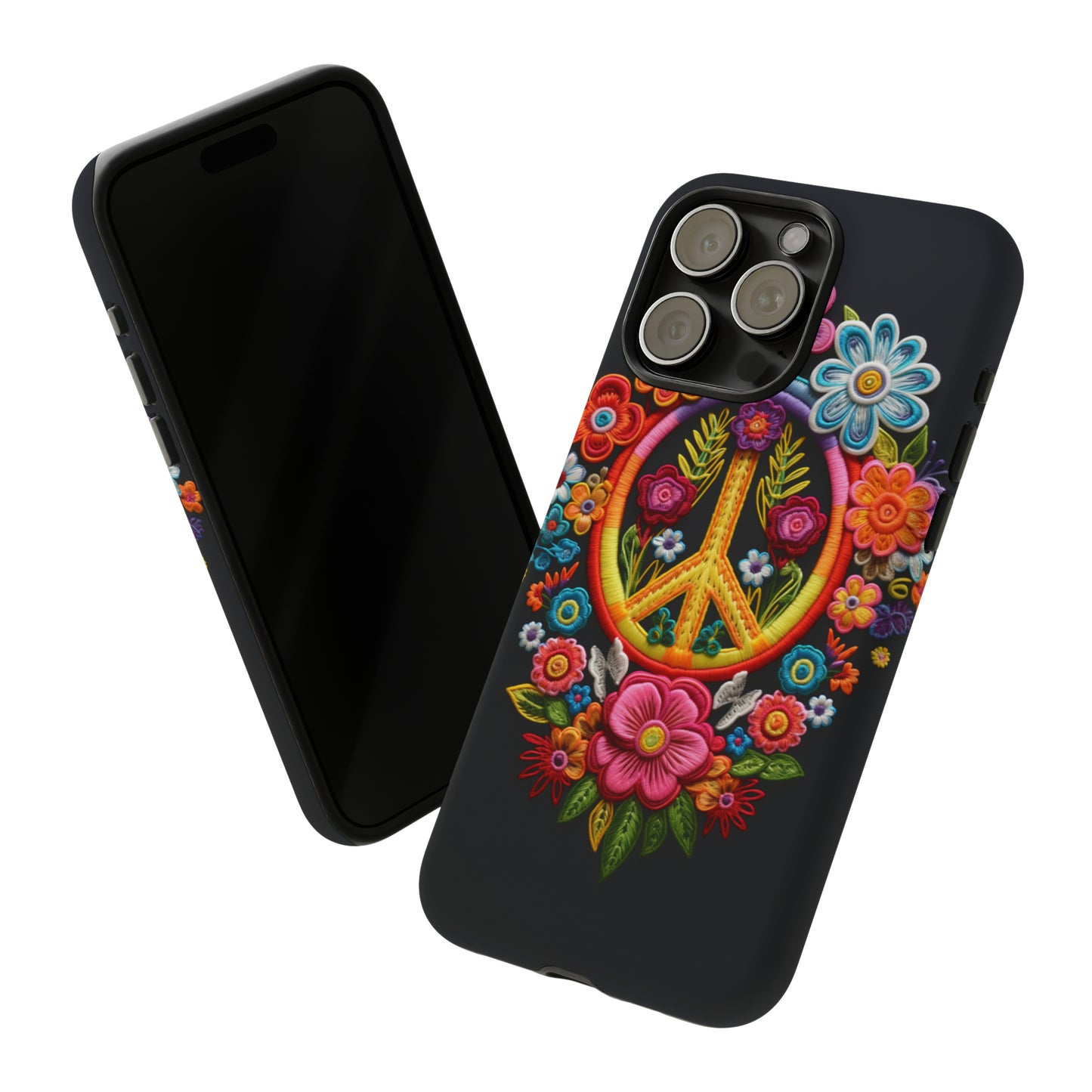 Peace Sign Embroidery Floral Hippie Style Phone Case