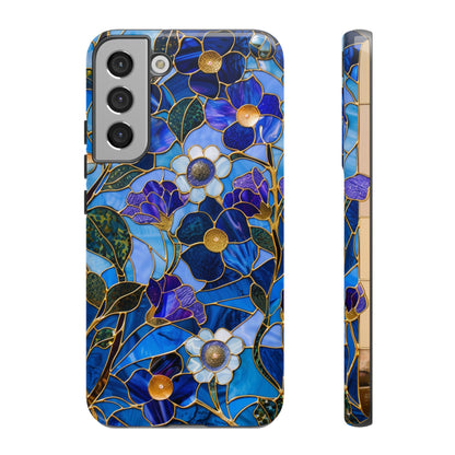 Blue Floral Stained Glass Gold Inlay Wild Flowers Phone Case