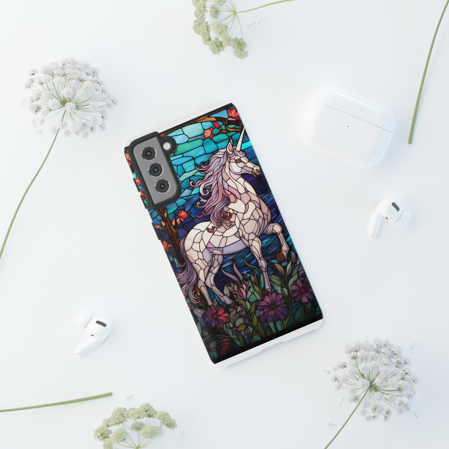 Unicorn Stained Glass iPhone, iPhone Case Retro Samsung Galaxy Phone Tough Case iPhone 15 14 Plus 13 12 7 8 Se Hippie Boho Style