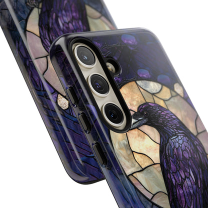 Halloween Phone Case Purple Raven Stained Glass Style Spooky Moon Phone Cover