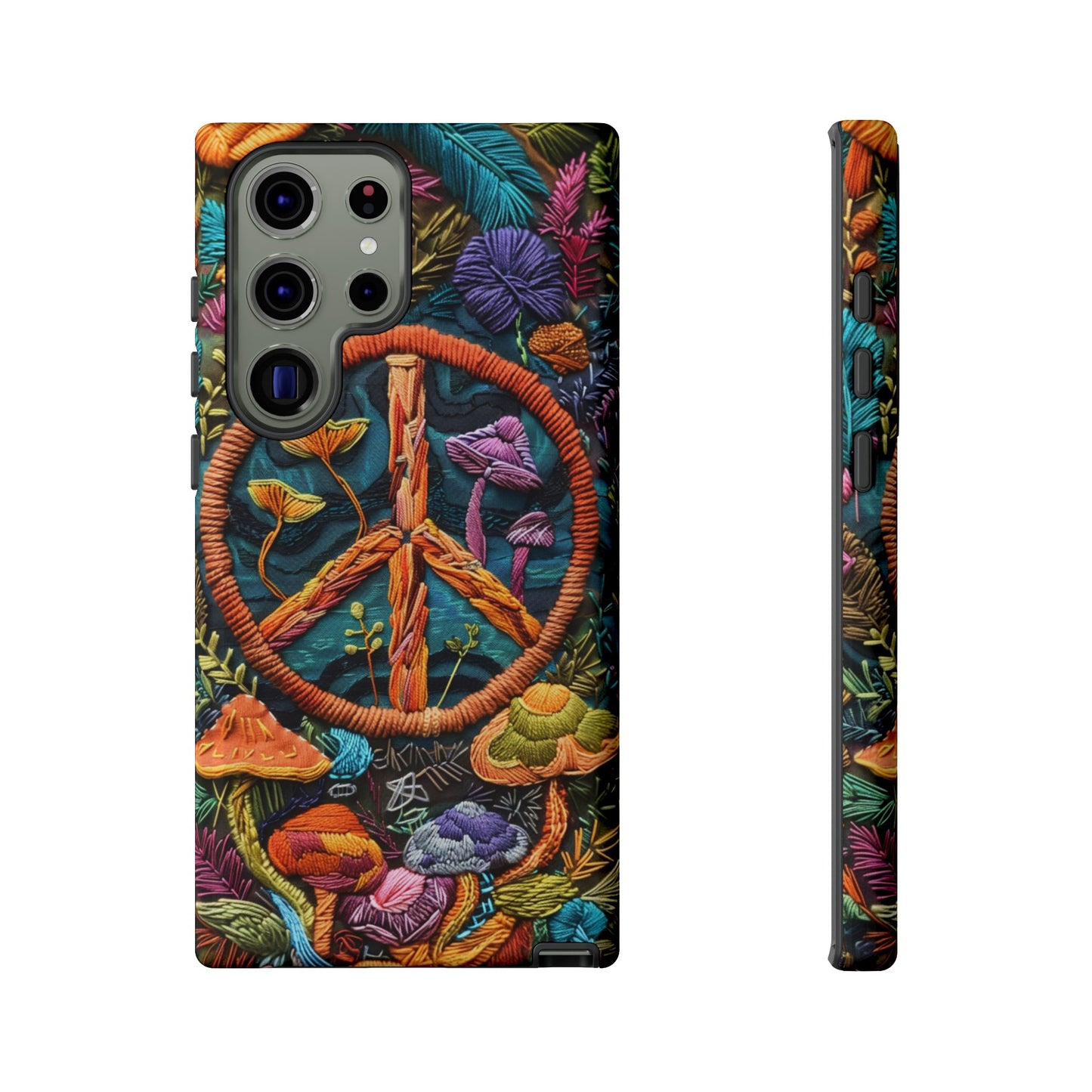 Embroidery Style Magic Mushrooms and Peace Sign Phone Case