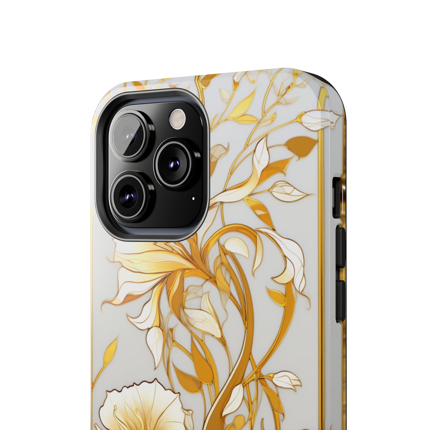 Gold floral Elegance: Art Deco Stained Glass iPhone Case | Vintage Glamour & Modern Protection for iPhone Models 11 through 14 Pro Max