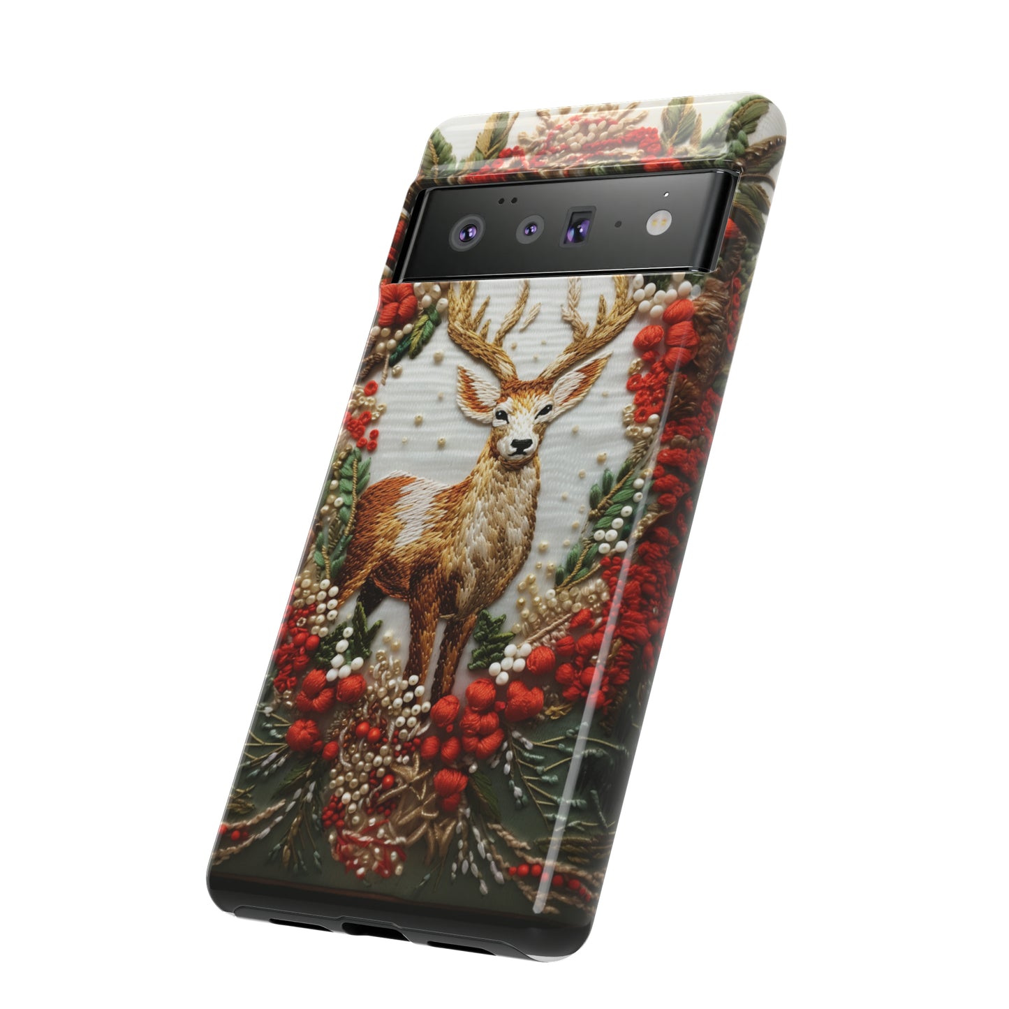 Embroidery Christmas Deer Floral Phone Case