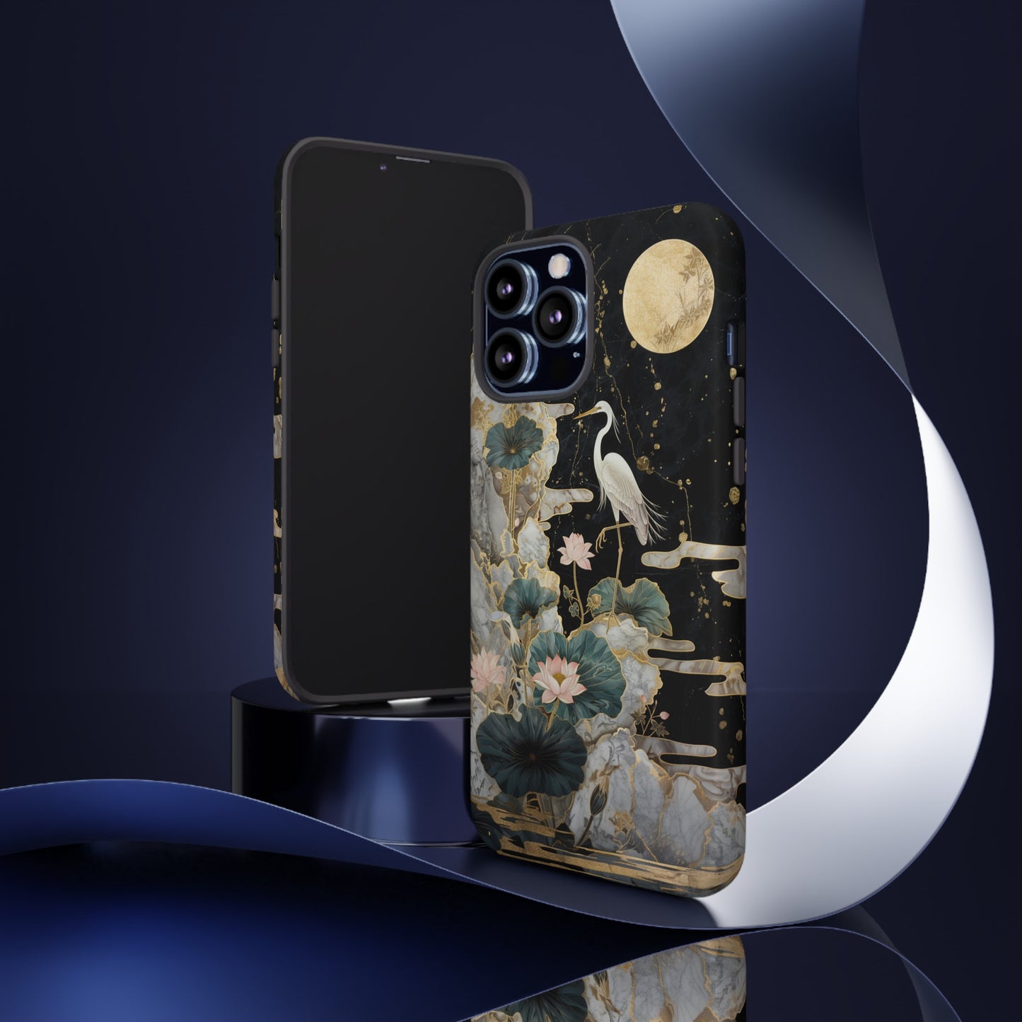 Heron and Moon Floral Zen Art Phone Case