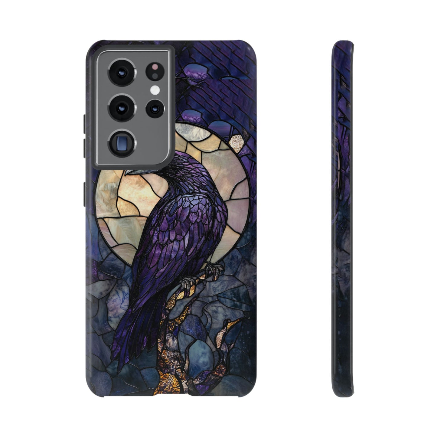 Halloween Phone Case Purple Raven Stained Glass Style Spooky Moon Phone Cover