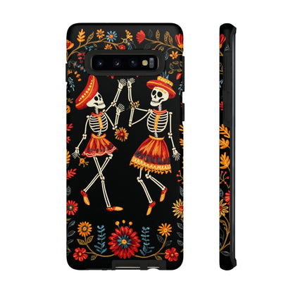 Dead Can Dance, iPhone 15 case, Floral Embroidery Skeletons | Whimsical Dance of the Departed for Google Pixel, iPhone & Samsung Galaxy