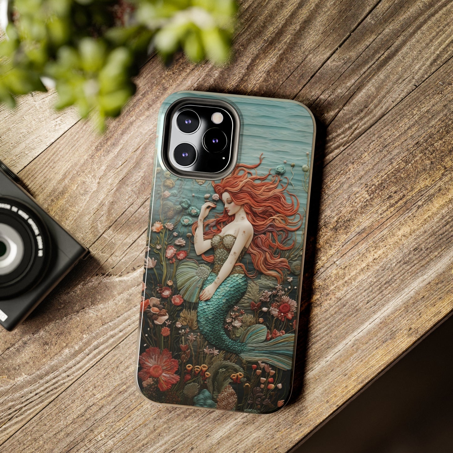 Siren's Song: Mermaid Elegance Apple Phone Case | Embroidery-Inspired iPhone Case