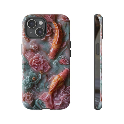 Pink Marble Fish Asian Jade Carving Koi Art Phone Case