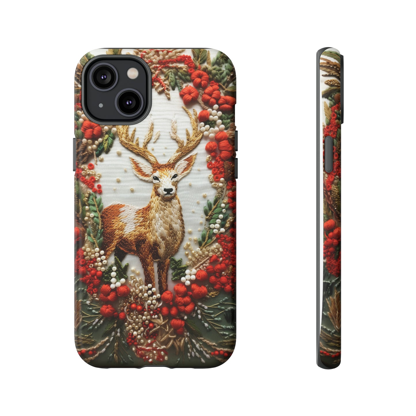 Embroidery Christmas Deer Floral Phone Case