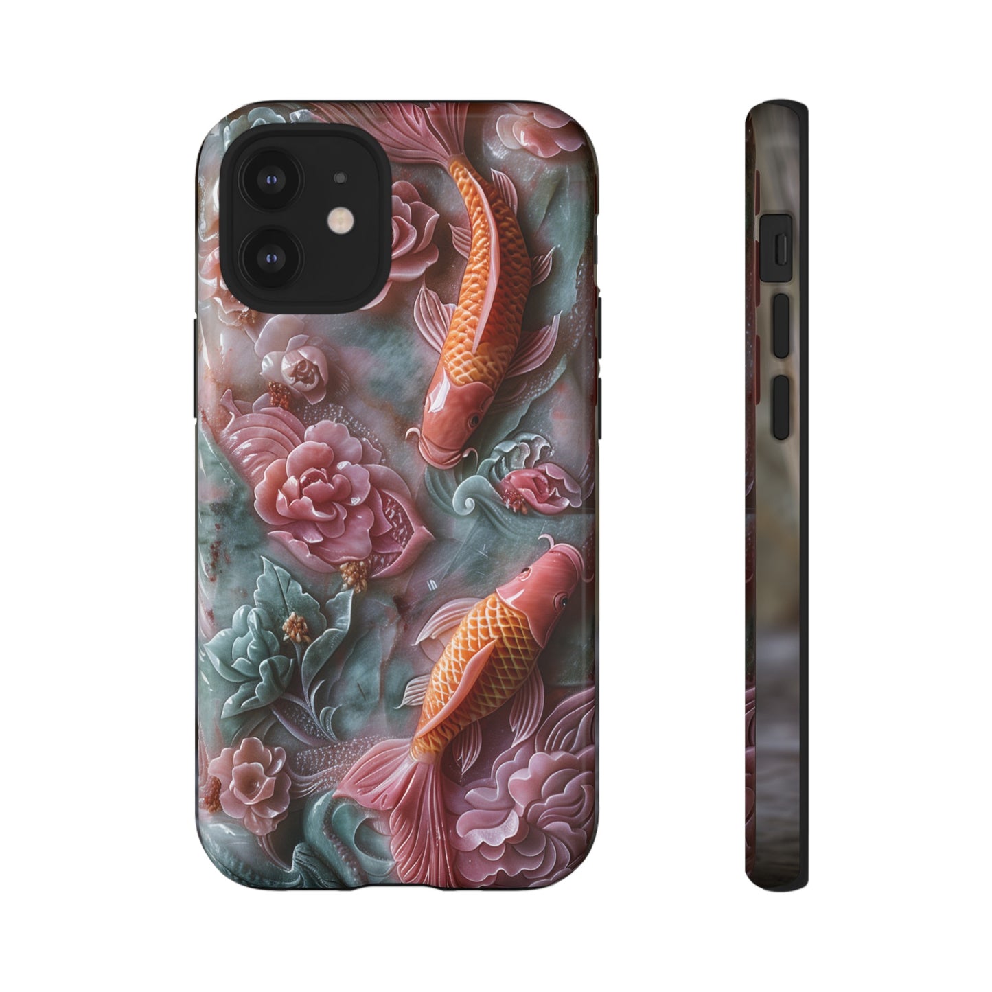 Pink Marble Fish Asian Jade Carving Koi Art Phone Case