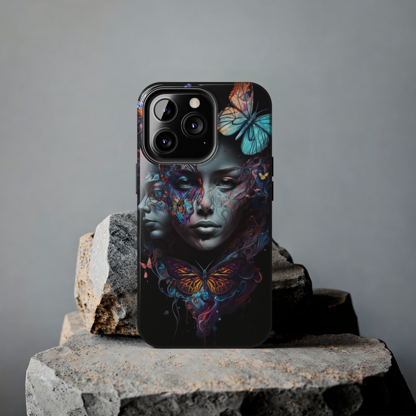 Synthwave Butterfly Girl Trippy Fantasy Art iPhone Case | Embrace the Futuristic Vibe with Whimsical Artistry