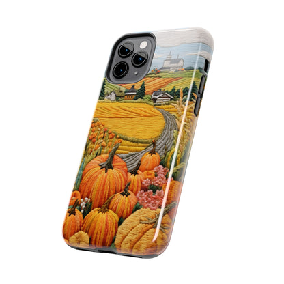 Harvest Hues: Halloween Pumpkin Patch | Embroidered Landscape for iPhone Range