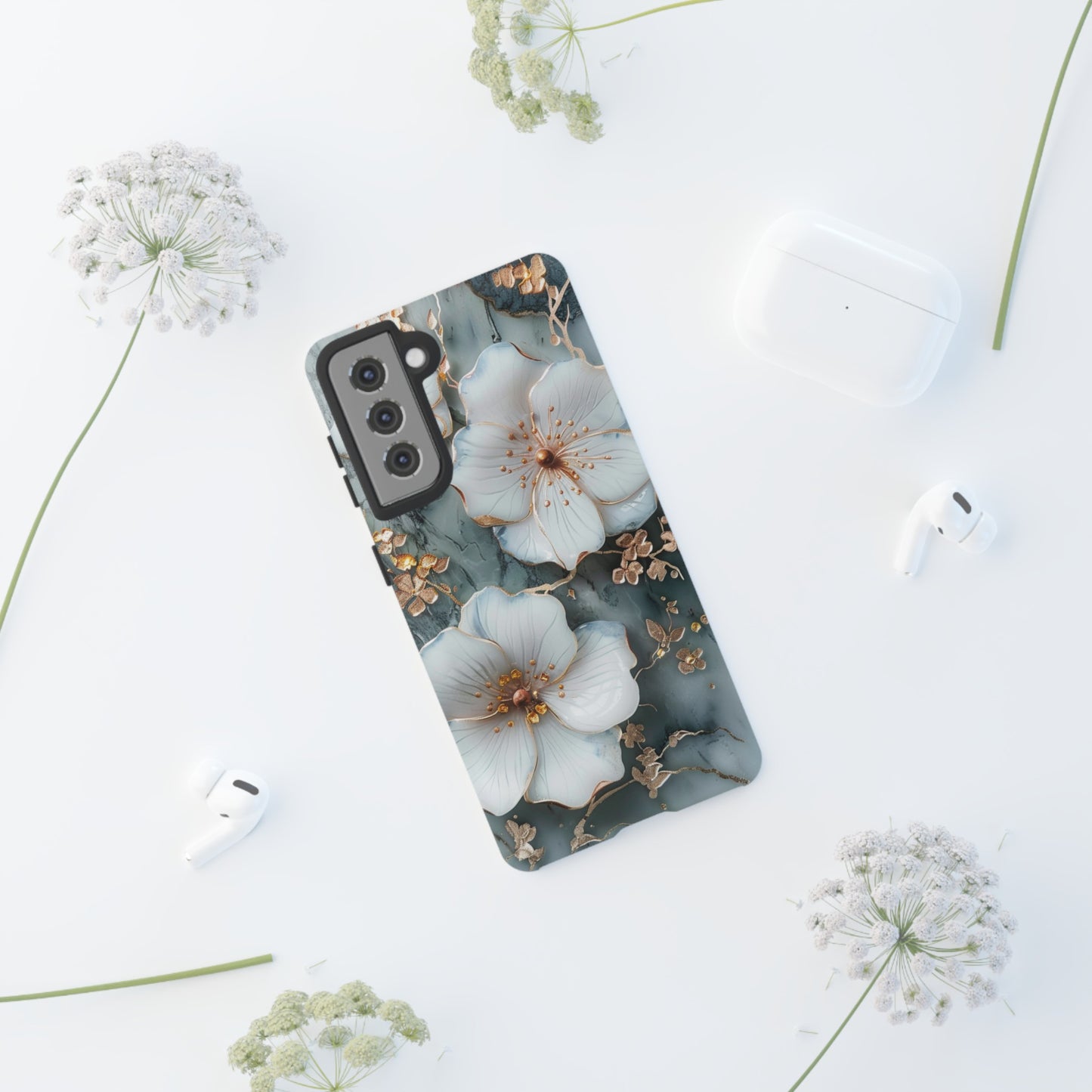 White Flower on Marble Stone  Phone Case