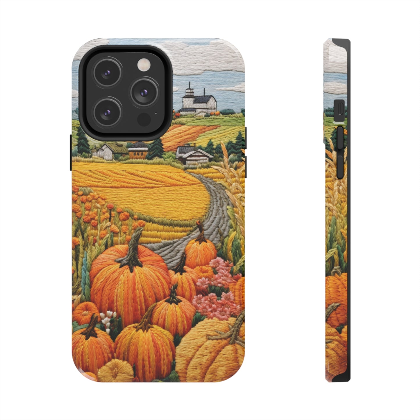 Harvest Hues: Halloween Pumpkin Patch | Embroidered Landscape for iPhone Range