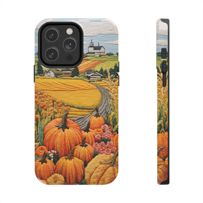 Harvest Hues: Halloween Pumpkin Patch | Embroidered Landscape for iPhone Range