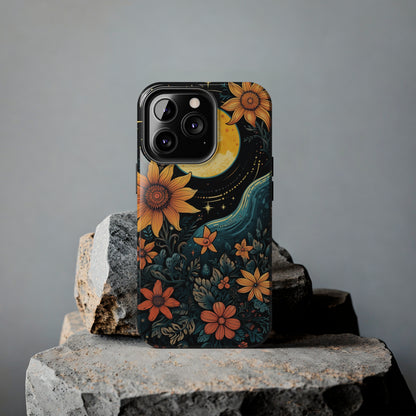 Boho Meets Cottagecore: Floral Sun, Moon & Stars iPhone Case – A Celestial Delight