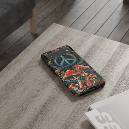 Embroidery Style Magic Mushrooms and Peace Sign Phone Case