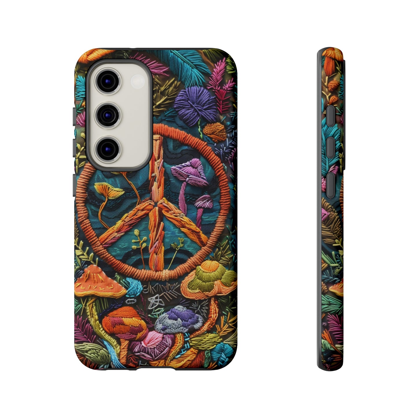 Embroidery Style Magic Mushrooms and Peace Sign Phone Case