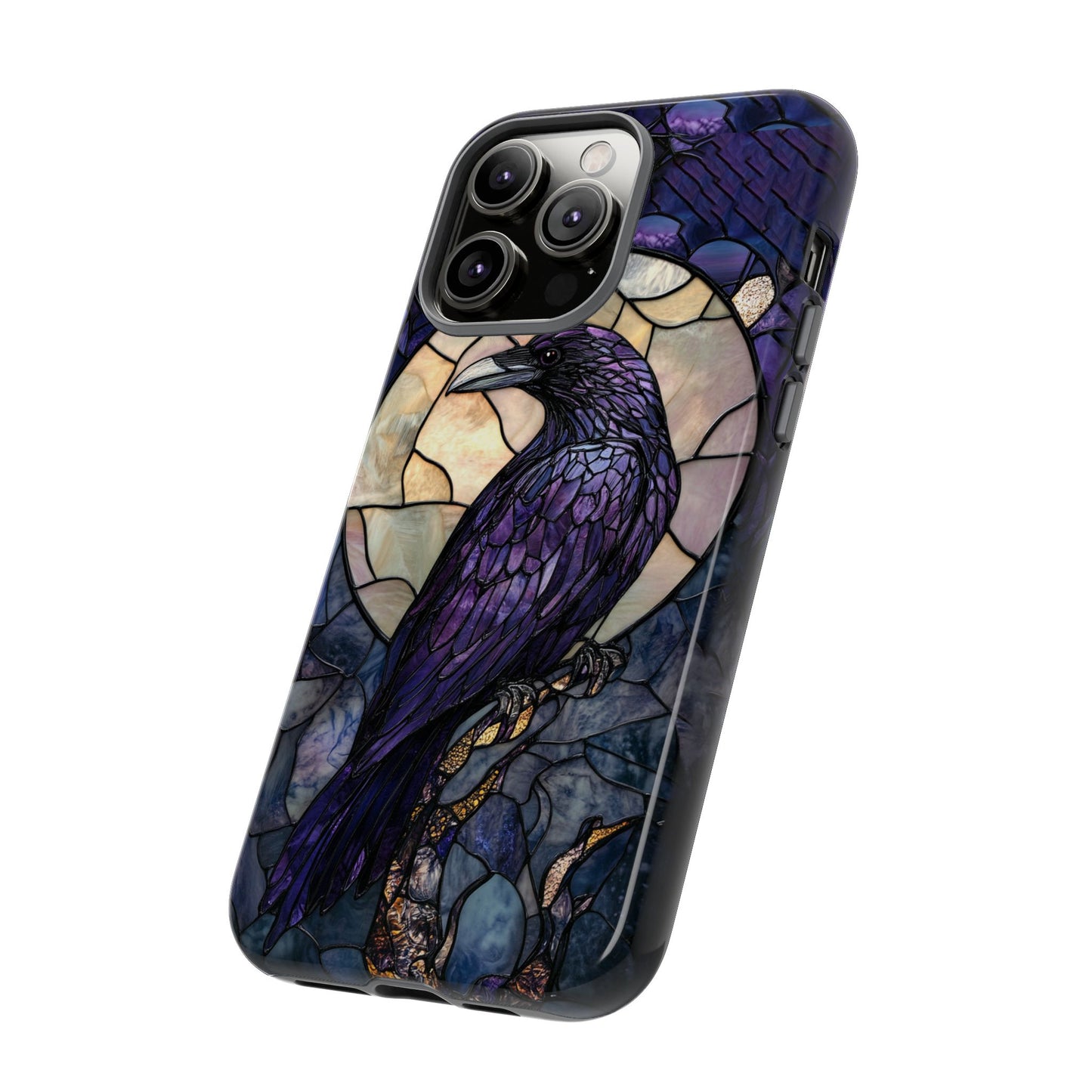 Halloween Phone Case Purple Raven Stained Glass Style Spooky Moon Phone Cover