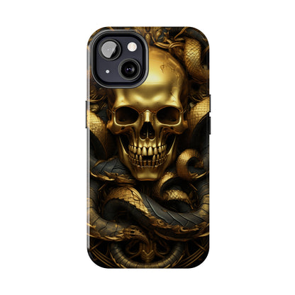 iPhone 14 Case Dark Elegance: Gold Skulls and Snakes Tough iPhone Case | An Edgy Goth Delight