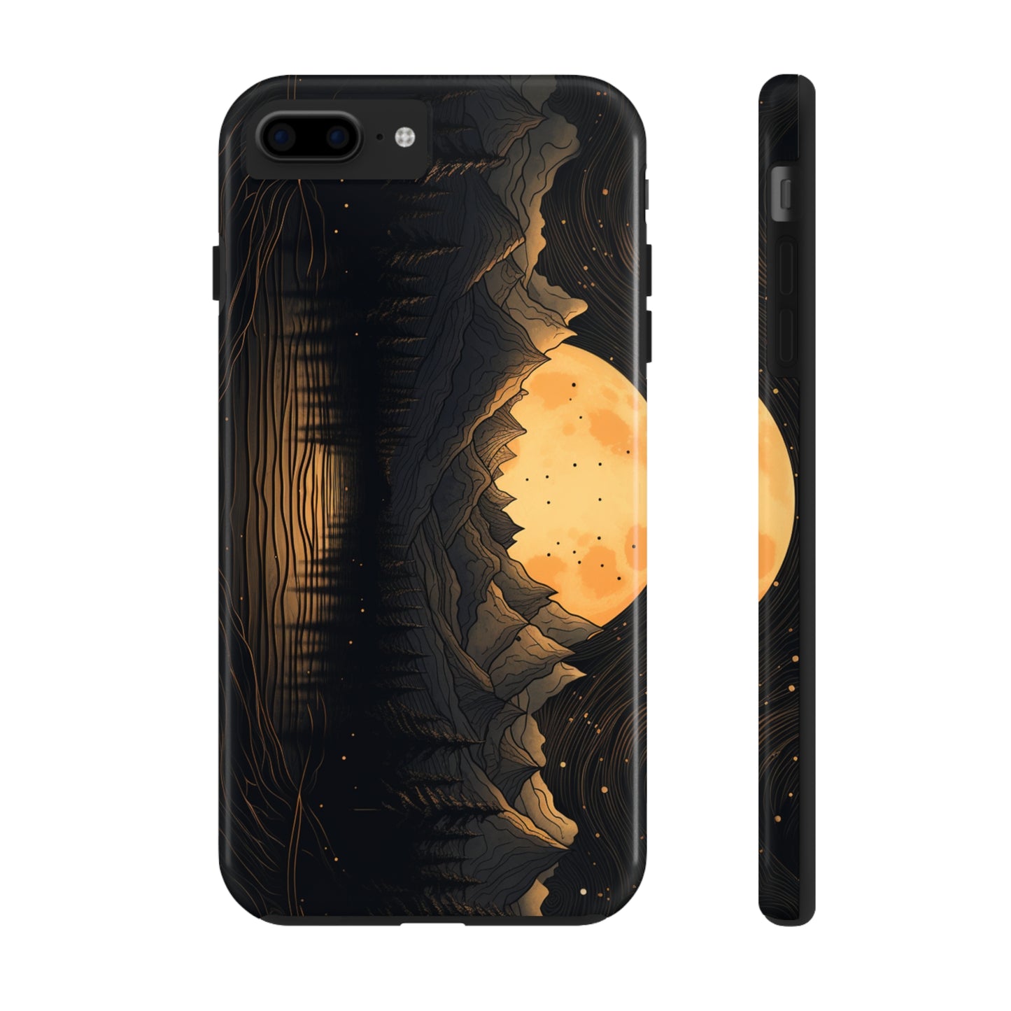 Abstract Landscape Black and Gold Mountains iPhone Case | Embrace the Mystical Full Moon