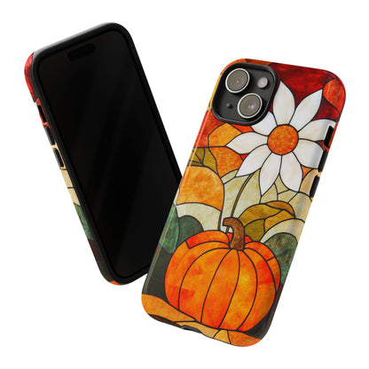 Fall Vibe Phone Case Art Floral and Pumpkin Stained Glass Style Phone Case