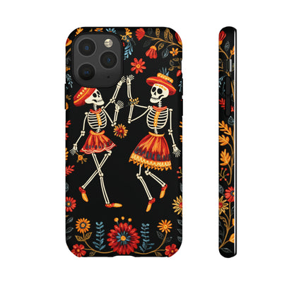 Dead Can Dance, iPhone 15 case, Floral Embroidery Skeletons | Whimsical Dance of the Departed for Google Pixel, iPhone & Samsung Galaxy