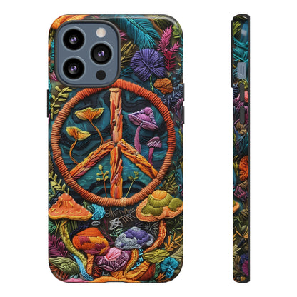 Embroidery Style Magic Mushrooms and Peace Sign Phone Case