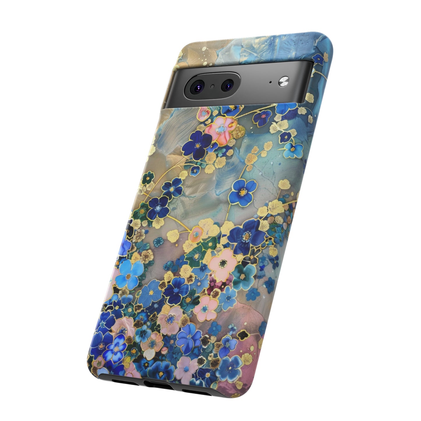 Forget Me Nots Gold Color Splash Floral Design Phone Case