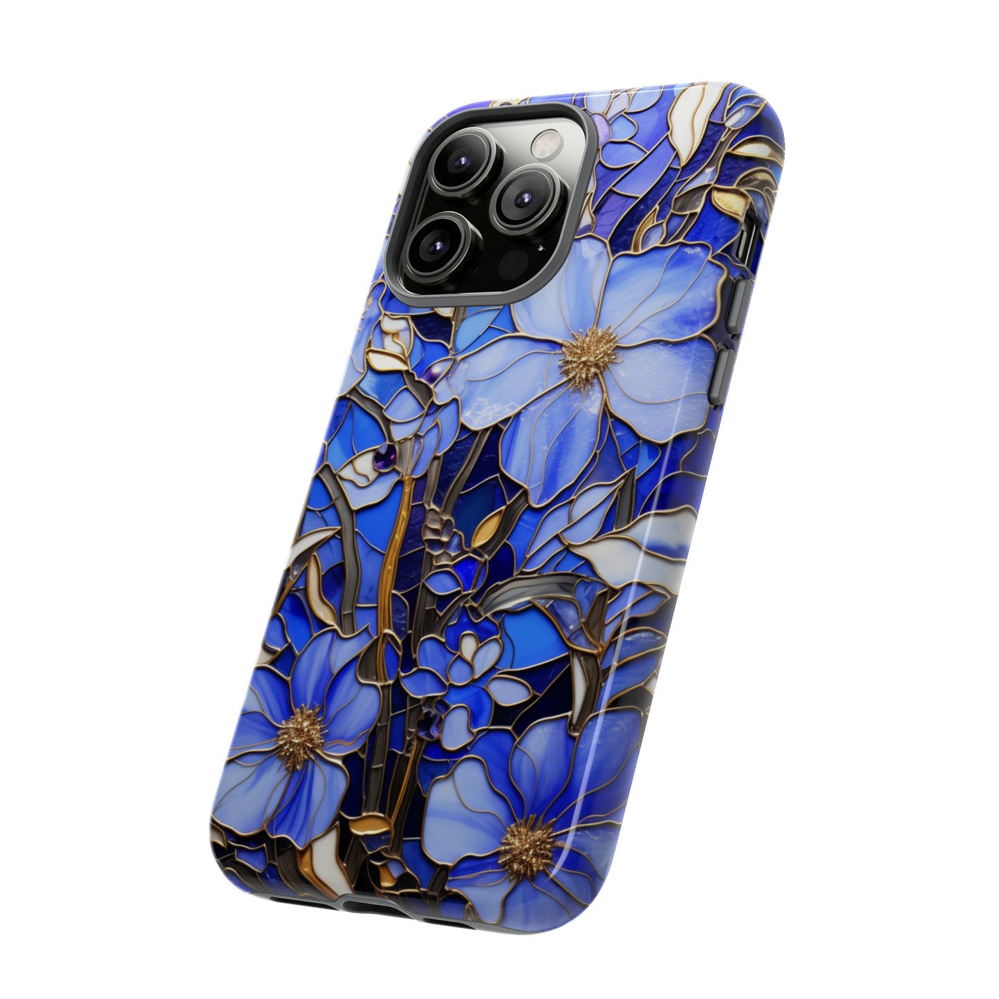 Periwinkle Stained Glass with Gold Inlay Phone Case for iPhone 15, 14, Pro Max, 13, 12 & Samsung Galaxy S23, S22, S21, Google Pixel