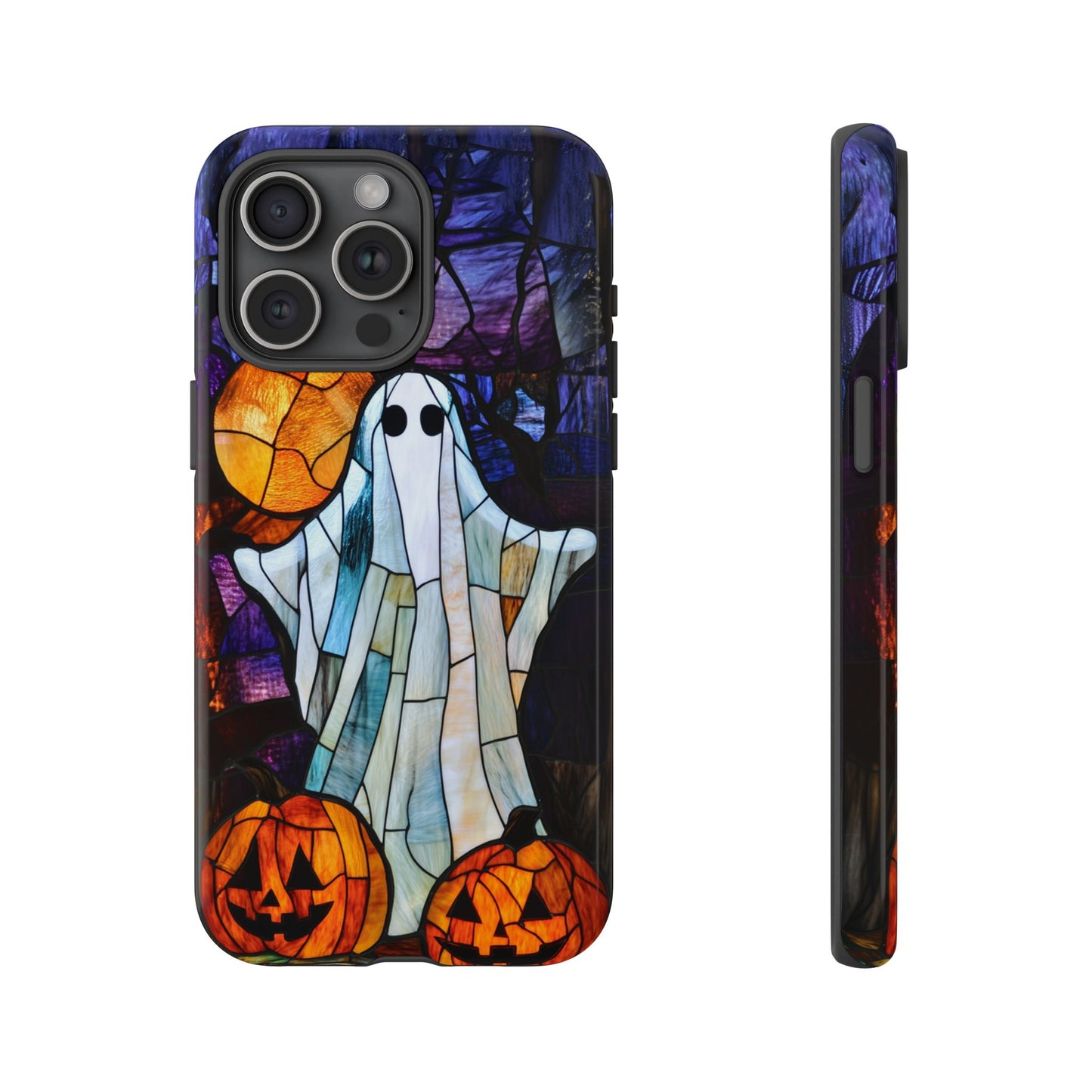 Stained Glass Halloween Ghost and Jack-o'-Lanterns Phone Cover